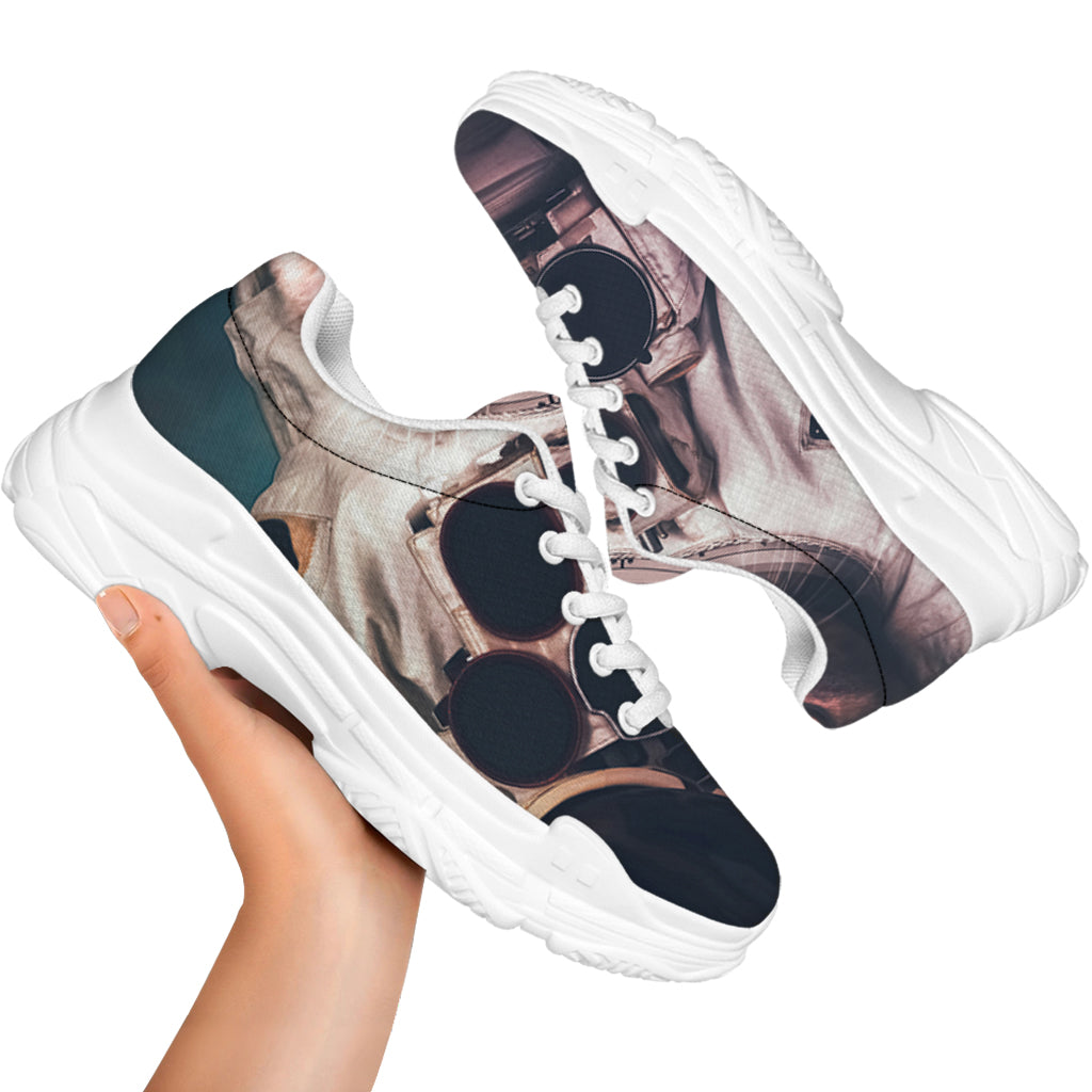 American Astronaut Cat Print White Chunky Shoes