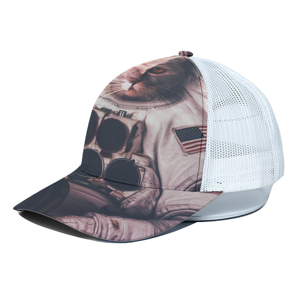 American Astronaut Cat Print White Mesh Trucker Cap