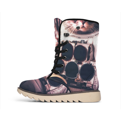 American Astronaut Cat Print Winter Boots