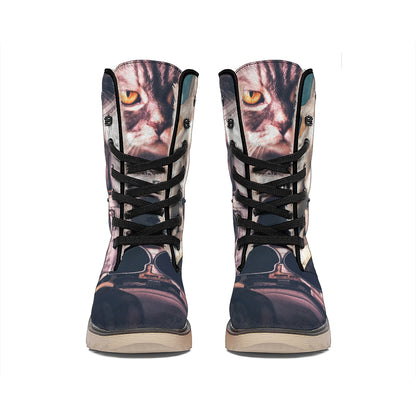 American Astronaut Cat Print Winter Boots
