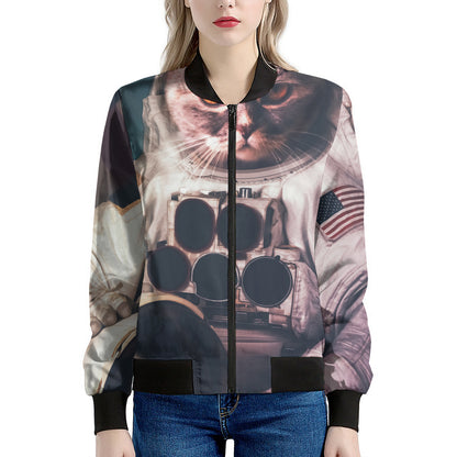 American Astronaut Cat Print Women's Bomber Jacket