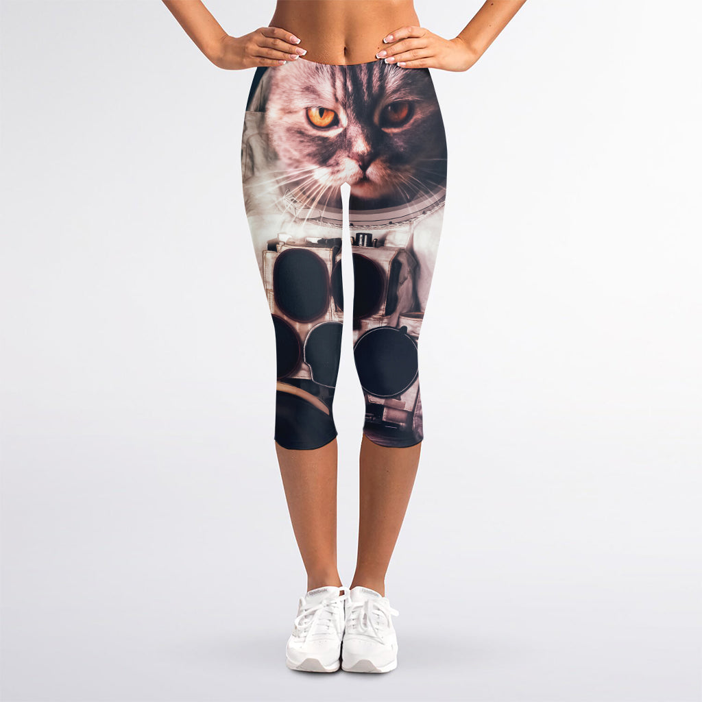 American Astronaut Cat Print Women's Capri Leggings