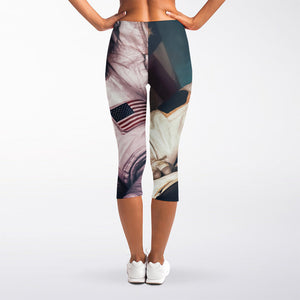 American Astronaut Cat Print Women's Capri Leggings