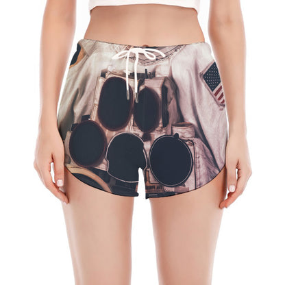 American Astronaut Cat Print Women's Split Running Shorts