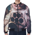 American Astronaut Cat Print Zip Sleeve Bomber Jacket