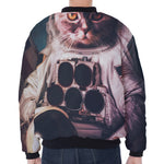 American Astronaut Cat Print Zip Sleeve Bomber Jacket
