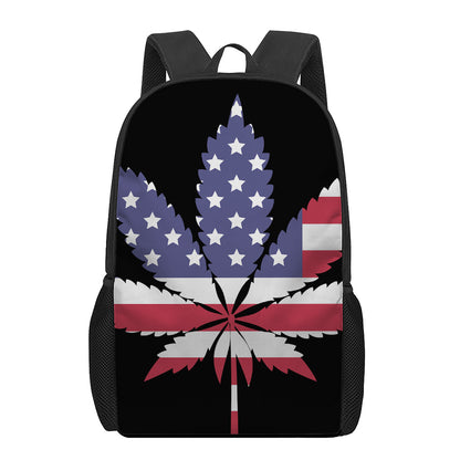 American Cannabis Leaf Flag Print 17 Inch Backpack
