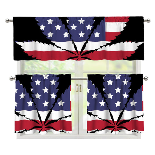 American Cannabis Leaf Flag Print 3 Piece Kitchen Curtains
