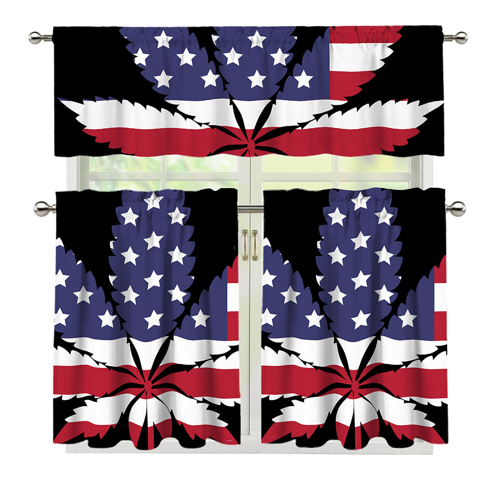 American Cannabis Leaf Flag Print 3 Piece Kitchen Curtains