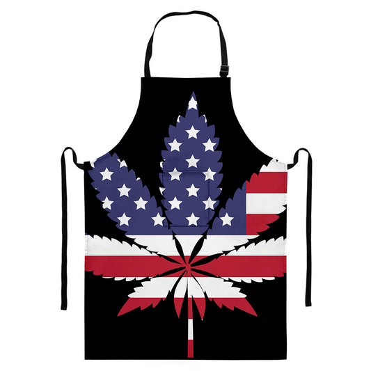 American Cannabis Leaf Flag Print Bib Apron With Pocket