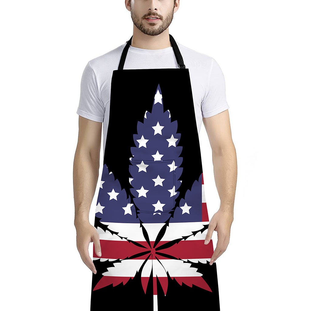 American Cannabis Leaf Flag Print Bib Apron With Pocket