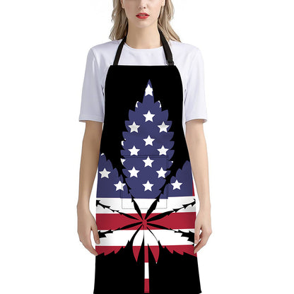 American Cannabis Leaf Flag Print Bib Apron With Pocket