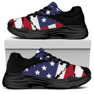 American Cannabis Leaf Flag Print Black Chunky Shoes