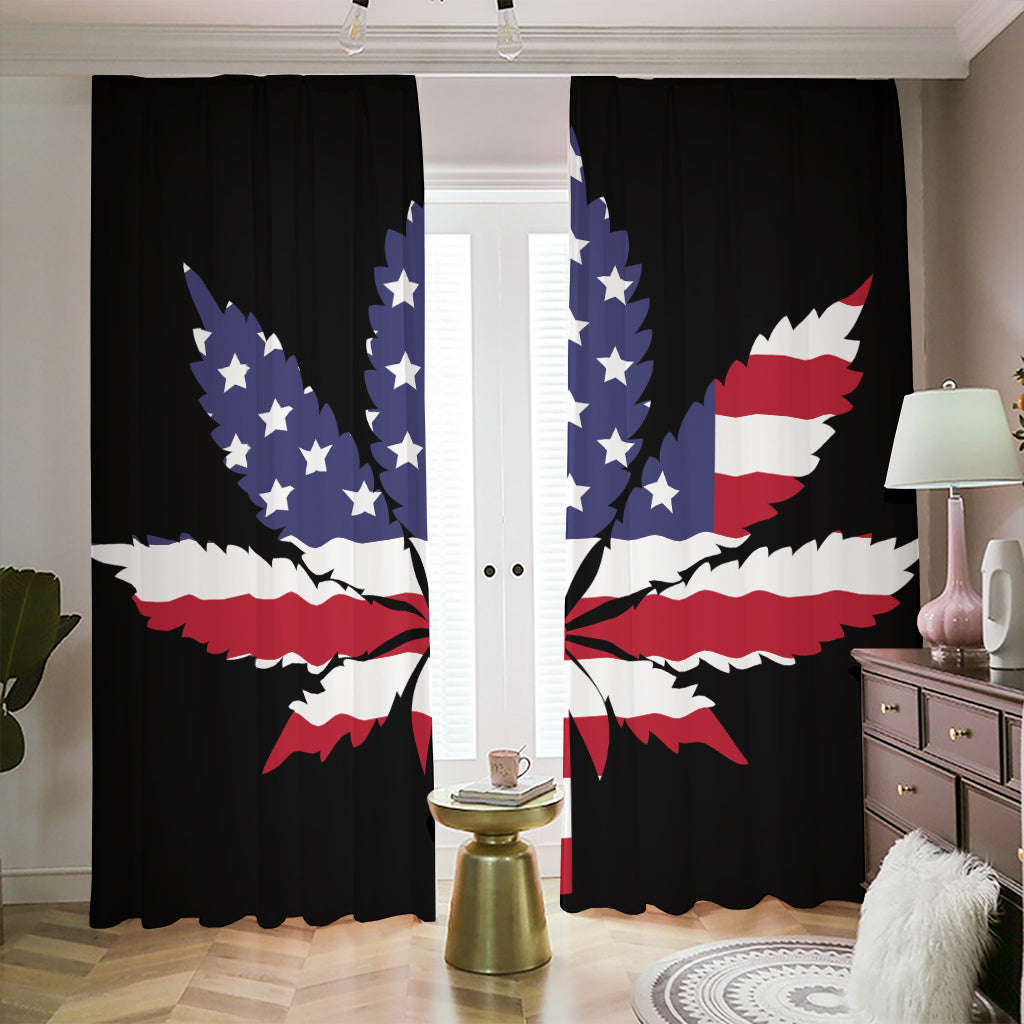 American Cannabis Leaf Flag Print Blackout Pencil Pleat Curtains