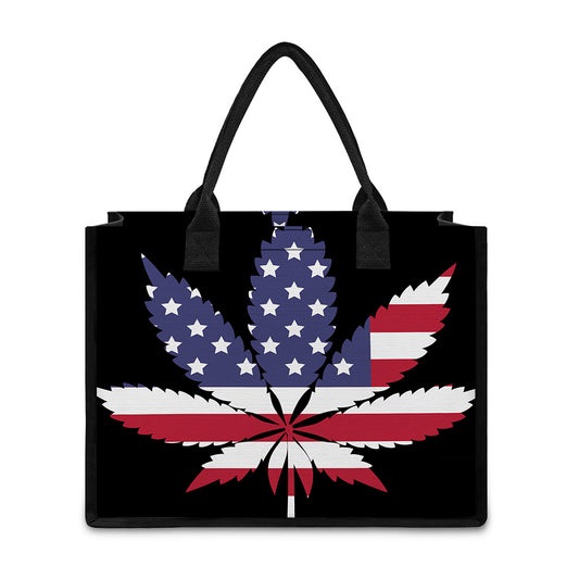 American Cannabis Leaf Flag Print Canvas Tote Bag