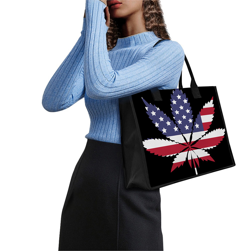 American Cannabis Leaf Flag Print Canvas Tote Bag
