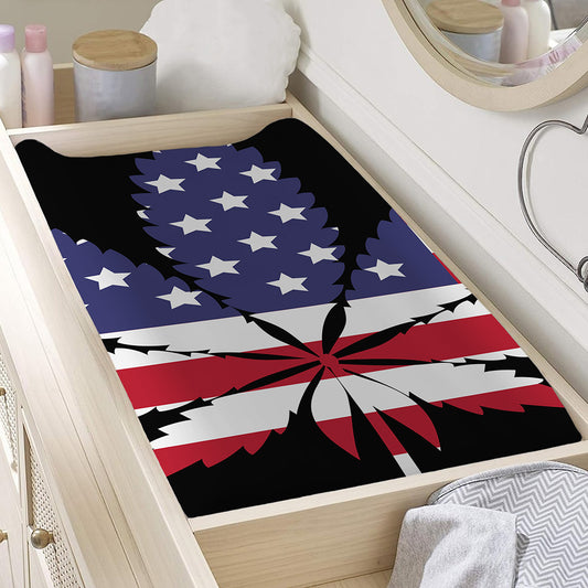 American Cannabis Leaf Flag Print Changing Pad Cover