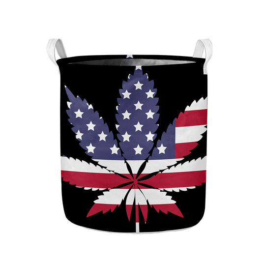 American Cannabis Leaf Flag Print Collapsible Laundry Basket