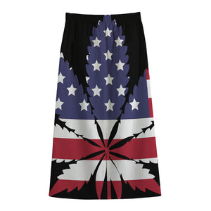 American Cannabis Leaf Flag Print Cotton Front Slit Maxi Skirt