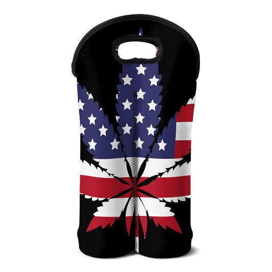 American Cannabis Leaf Flag Print Double Neoprene Wine Tote