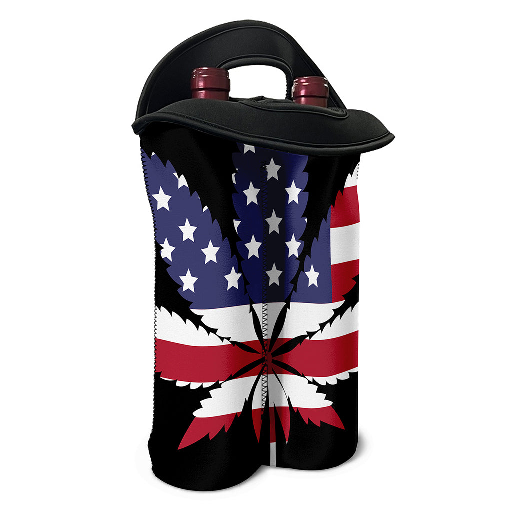 American Cannabis Leaf Flag Print Double Neoprene Wine Tote