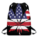 American Cannabis Leaf Flag Print Drawstring Backpack