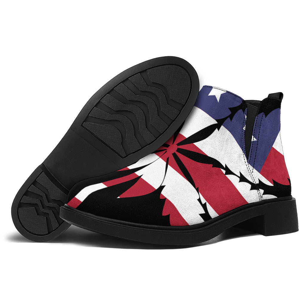 American Cannabis Leaf Flag Print Flat Ankle Boots