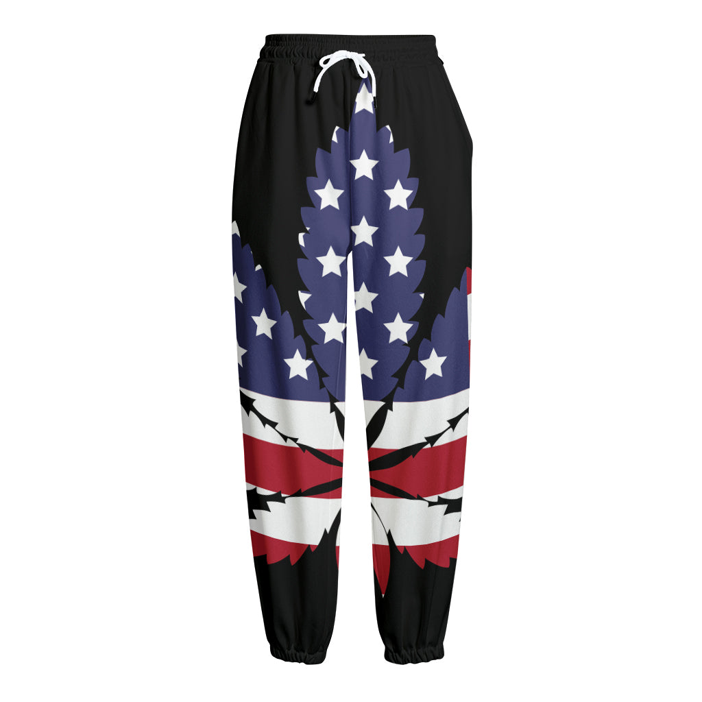 American Cannabis Leaf Flag Print Fleece Lined Knit Pants