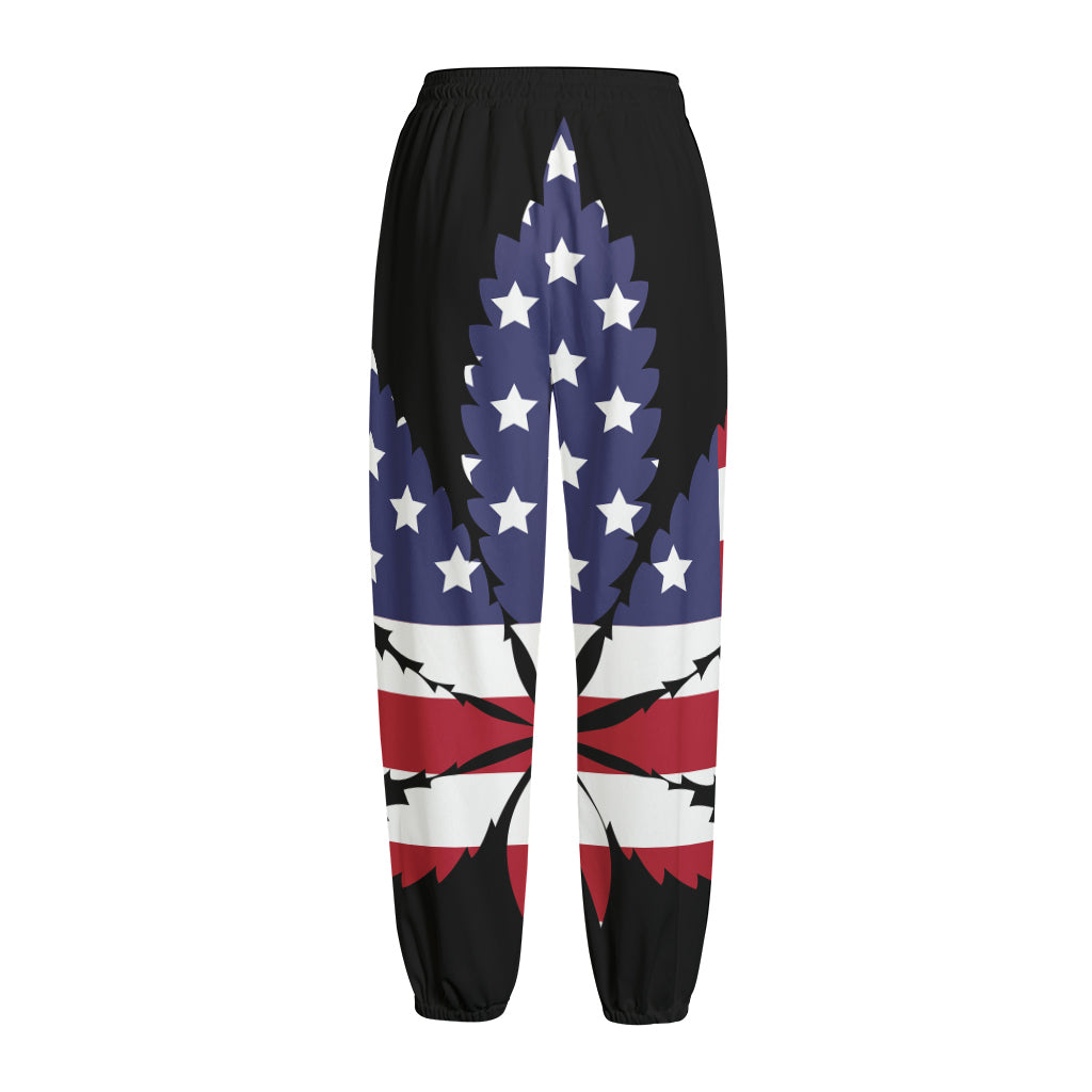 American Cannabis Leaf Flag Print Fleece Lined Knit Pants