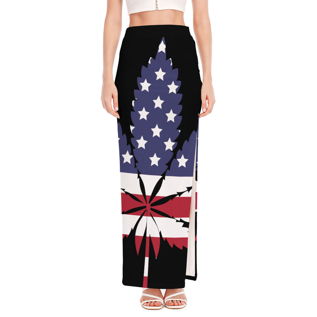 American Cannabis Leaf Flag Print High Slit Maxi Skirt