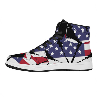 American Cannabis Leaf Flag Print High Top Leather Sneakers