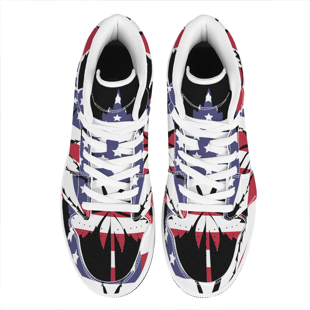 American Cannabis Leaf Flag Print High Top Leather Sneakers