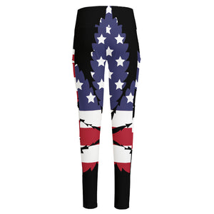 American Cannabis Leaf Flag Print High-Waisted Pocket Leggings