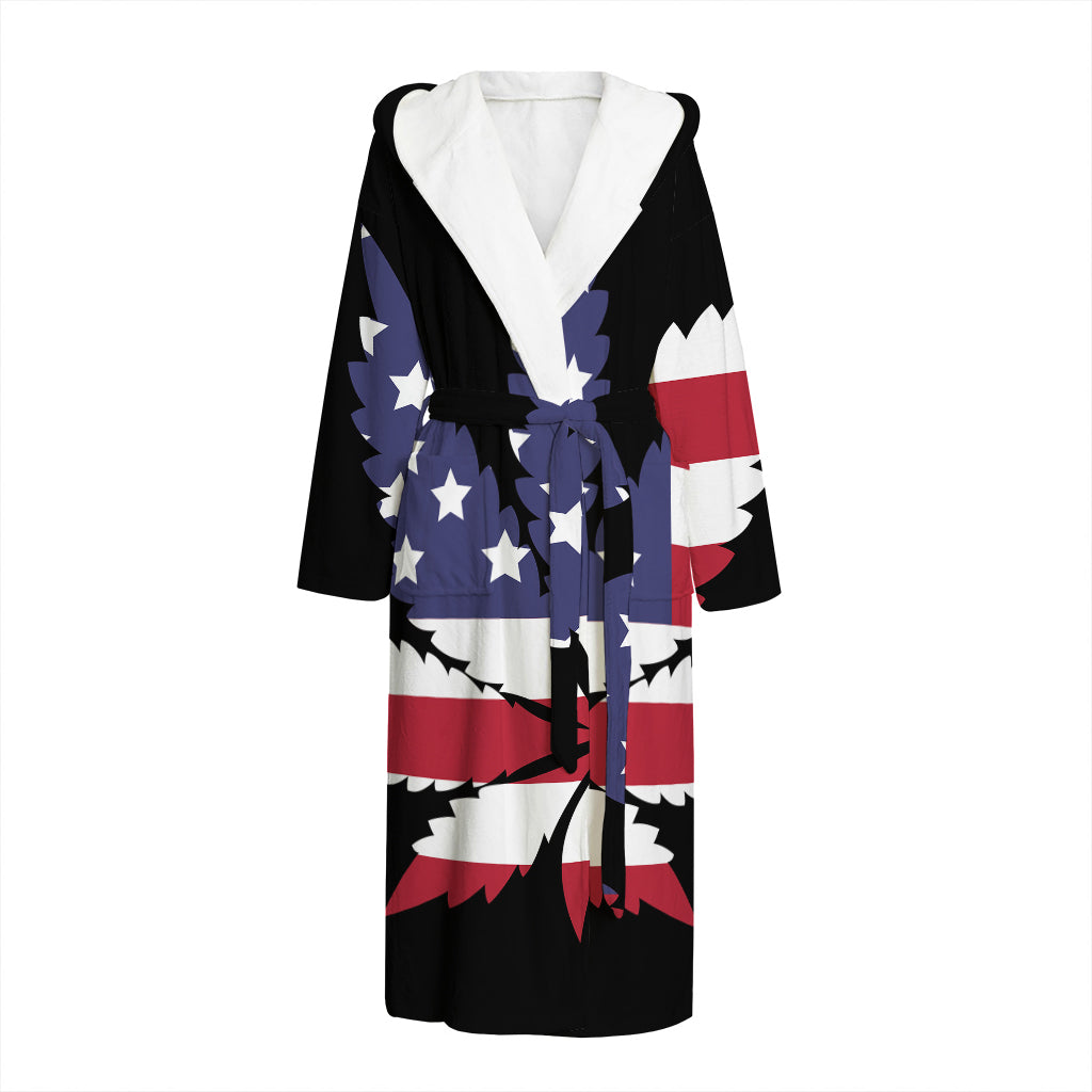 American Cannabis Leaf Flag Print Hooded Bathrobe