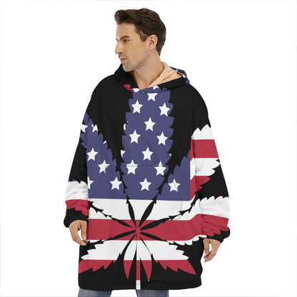 American Cannabis Leaf Flag Print Hoodie Blanket