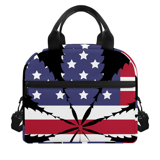 American Cannabis Leaf Flag Print Insulated Lunch Bag