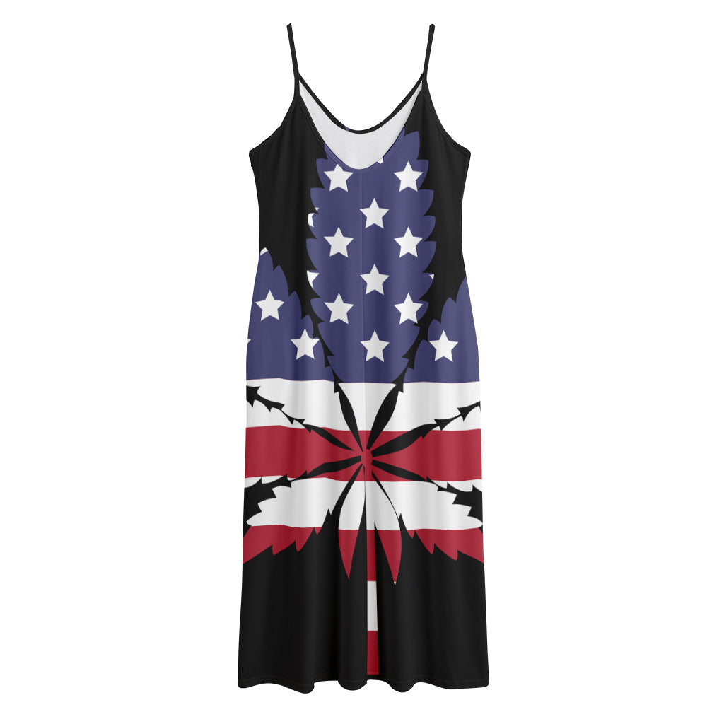 American Cannabis Leaf Flag Print Jersey Midi Cami Dress