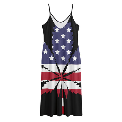 American Cannabis Leaf Flag Print Jersey Midi Cami Dress