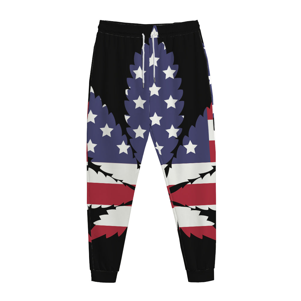 American Cannabis Leaf Flag Print Jogger Pants