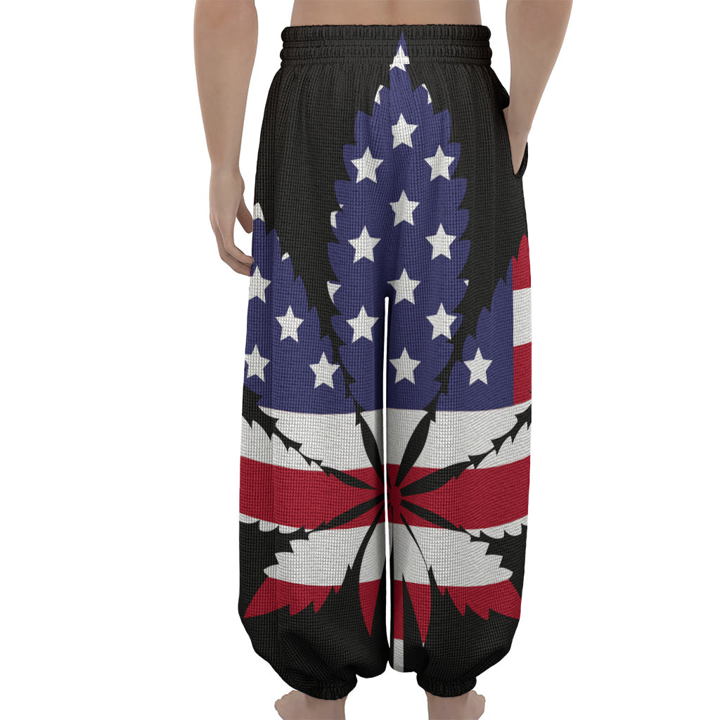 American Cannabis Leaf Flag Print Lantern Pants