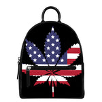 American Cannabis Leaf Flag Print Leather Backpack