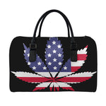 American Cannabis Leaf Flag Print Leather Duffle Bag