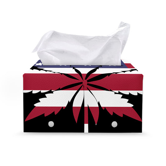 American Cannabis Leaf Flag Print Leather Tissue Box Cover