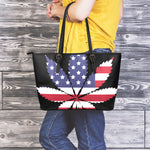 American Cannabis Leaf Flag Print Leather Tote Bag