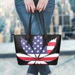 American Cannabis Leaf Flag Print Leather Tote Bag
