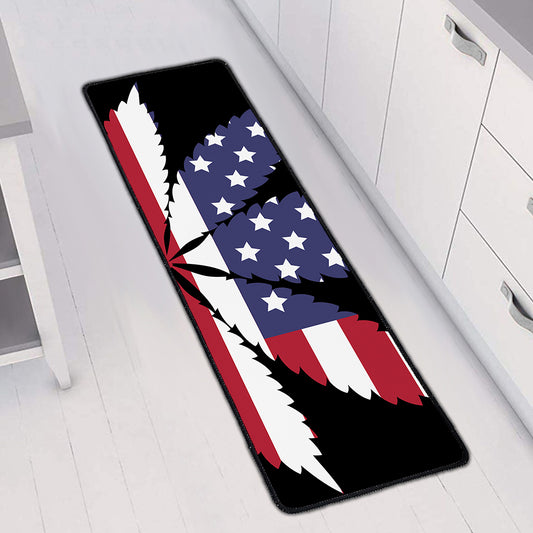 American Cannabis Leaf Flag Print Long Kitchen Mat