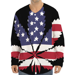 American Cannabis Leaf Flag Print Long Sleeve Baseball Jersey