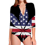 American Cannabis Leaf Flag Print Long Sleeve Swimsuit