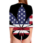 American Cannabis Leaf Flag Print Long Sleeve Swimsuit
