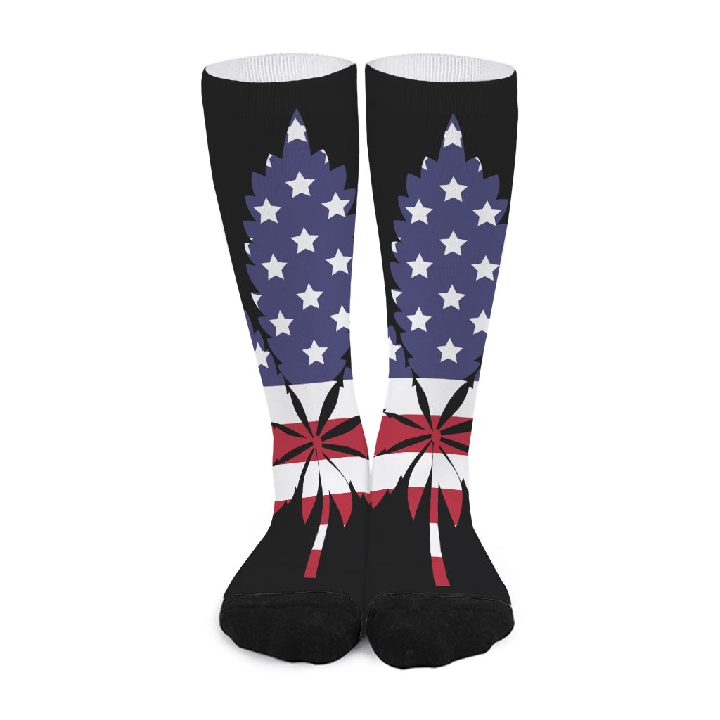 American Cannabis Leaf Flag Print Long Socks